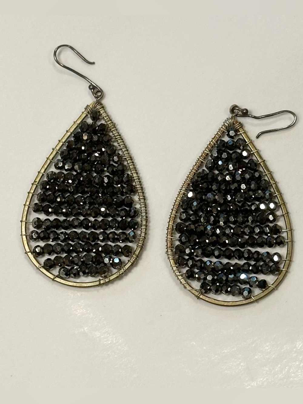 Black Beaded Teardrop Statement Earrings - Handmade in Breckenridge